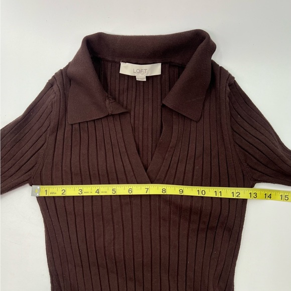 LOFT Chocolate Brown Ribbed Collared Polo Long Sleeve Knit Midi Dress M Medium - Picture 7 of 10